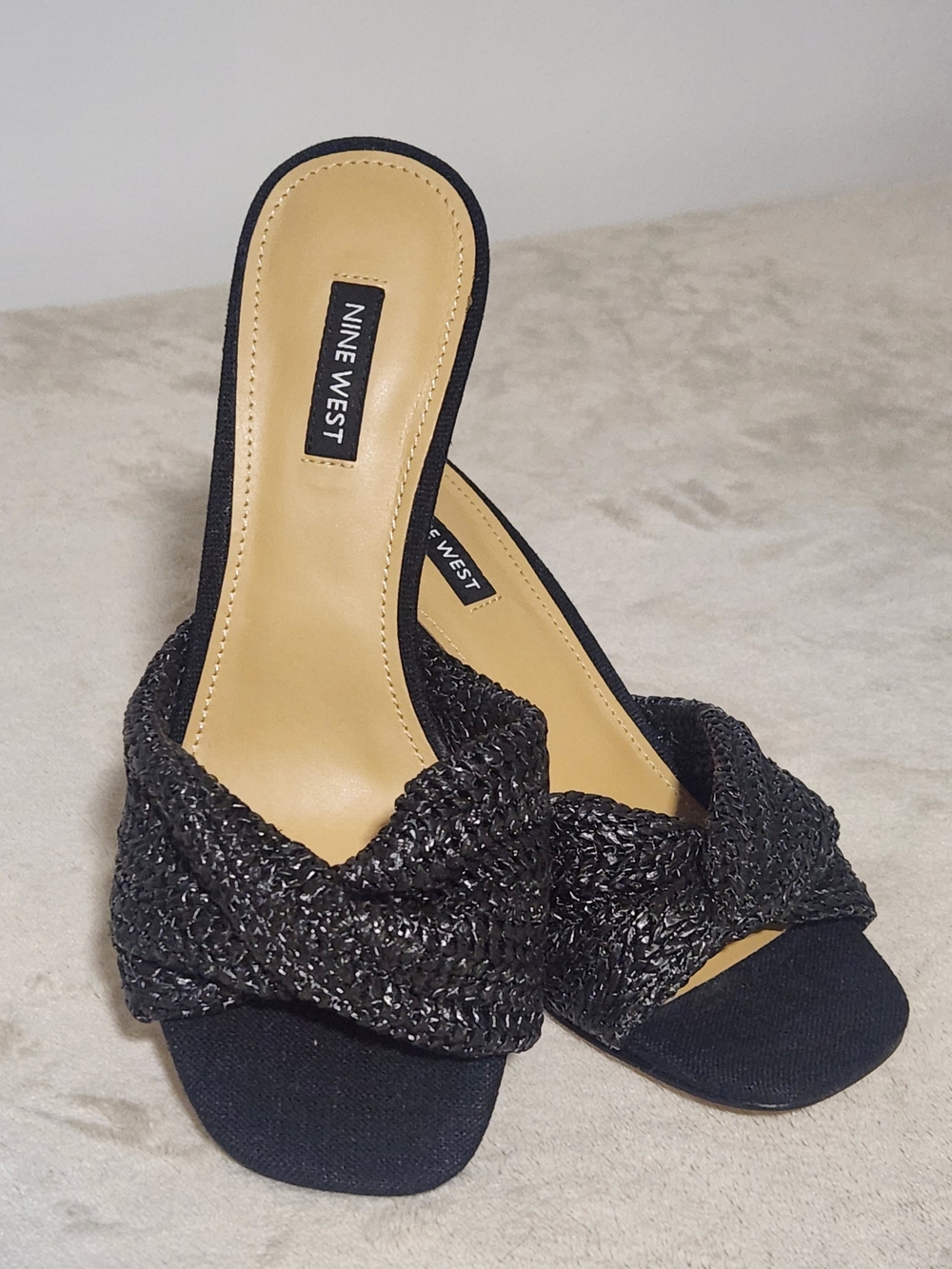 Nine West Black Woven Slide Mules